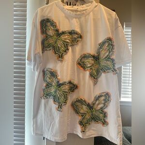 White Butterfly Appliqué T-Shirt
